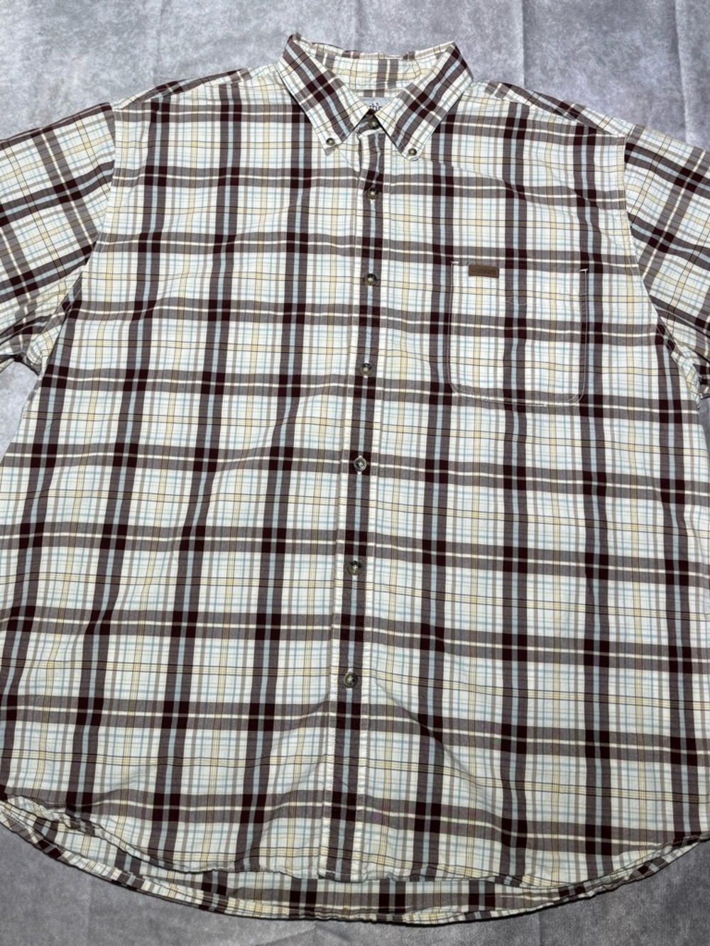 Carhartt Men's Brown & Cream Plaid Button-Down Shirt